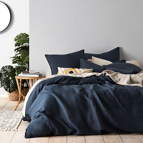 Bộ ga gối linen bedding xanh Navy