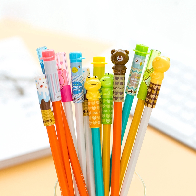 Bộ 4/ 6 nắp bút chì màu họa tiết hoạt hình đáng yêu phổ biến bảo vệ bút làm quà tặng cho học sinh