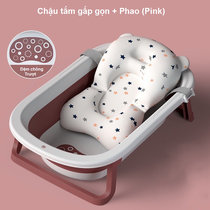 Chậu tắm cho bé sơ sinh,Thau tắm gấp gọn kèm phao, chống trượt cho trẻ sơ sinh (Size To 79Cm)