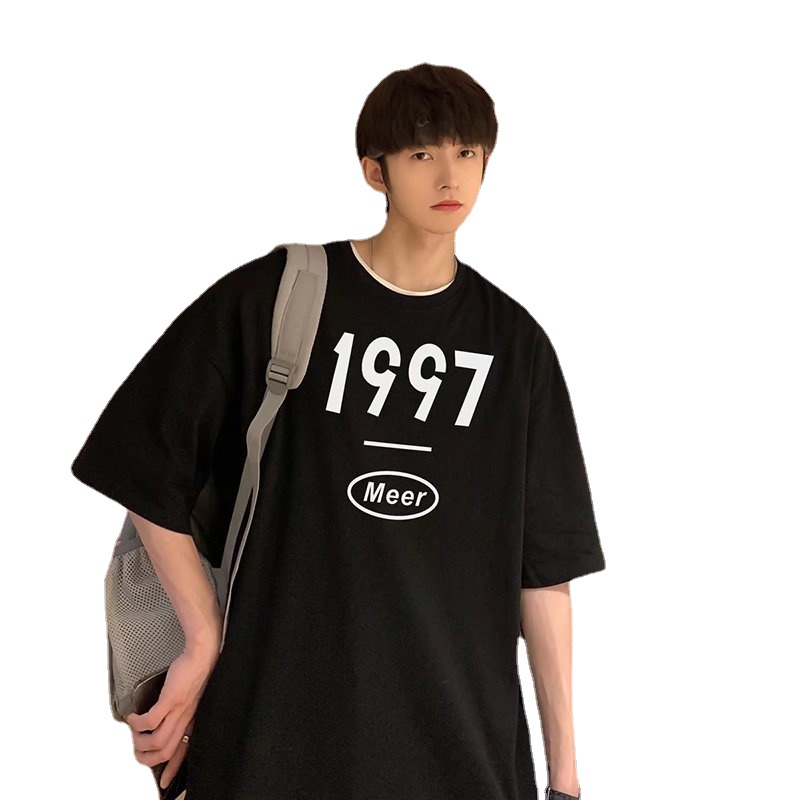 Áo Thun Tay Ngắn Dáng Suông In Chữ Thoải Mái Thời Trang Hè Phong Cách Hàn Quốc Cho Nam Size M-8XL