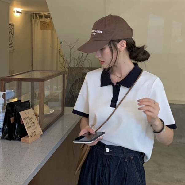 Áo polo dệt kim ngắn tay thời trang xuân thu Pháp