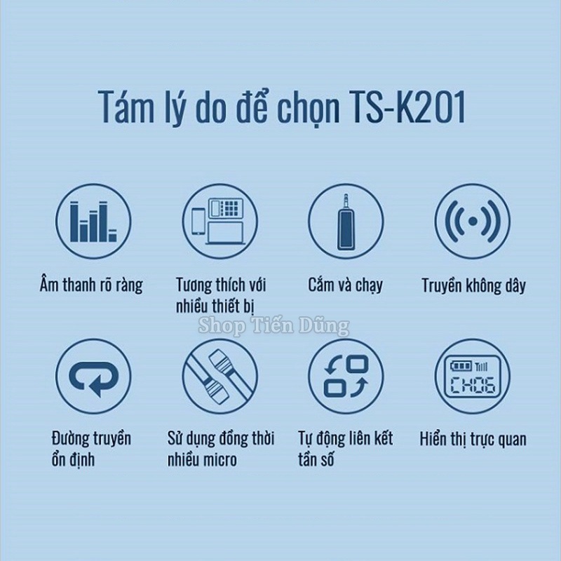 Mic Không Dây Đa Năng Cao Cấp Takstar TS K201 Ưu Điểm Chống Hú Bắt Xa Nhỏ Gọn Tặng Chống Lăn và Pin