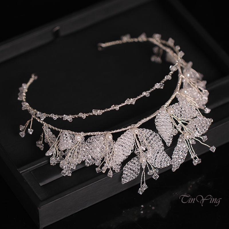 GETNOIVAS Set bông tai + băng đô hình vương miện đính ngọc trai giả thời trang cho nữ