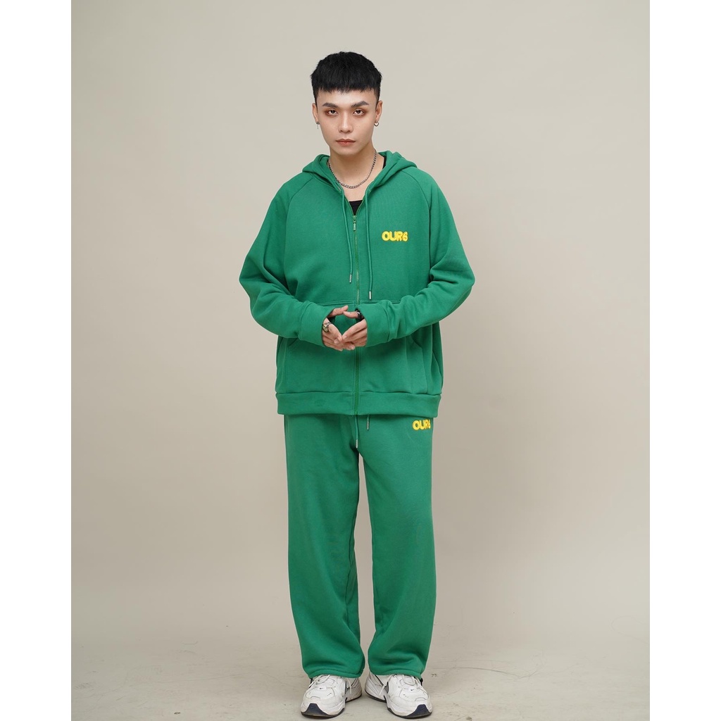 Set quan ao AntiCovid Ours Zip hoodie mau xanh