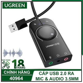 Cáp usb sound card 2.0 ra mic & audio 3.5mm cao cấp, ugreen 40964 chính hãng