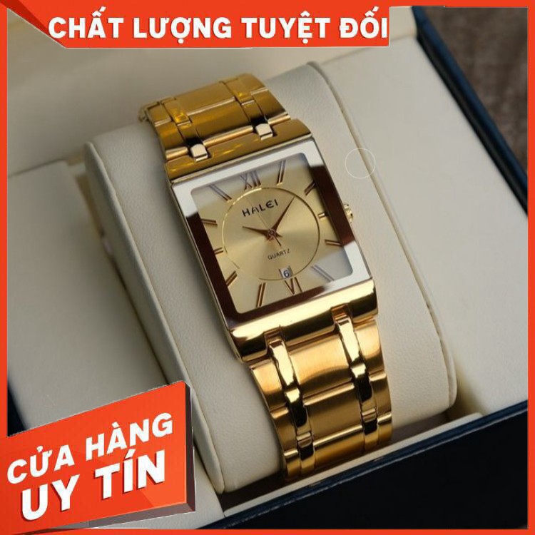 HÀNG CAO CẤP -  Đồng Hồ Nam Nữ HALEI H2 Khung Thép Cao Cấp Mặt Vuông Lịch Lãm  Sang Trọng Chống Nước Chống Xước Hiệu Quả