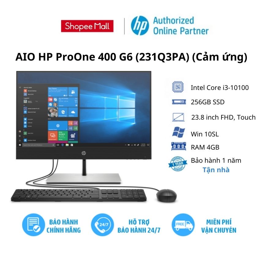 [ELHP13 giảm 10% tối đa 2TR] Máy tính để bàn AIO HP ProOne 400 G6 (231Q3PA)/ Core i3/ Ram 4GB/ SSD 256GB/23.8''