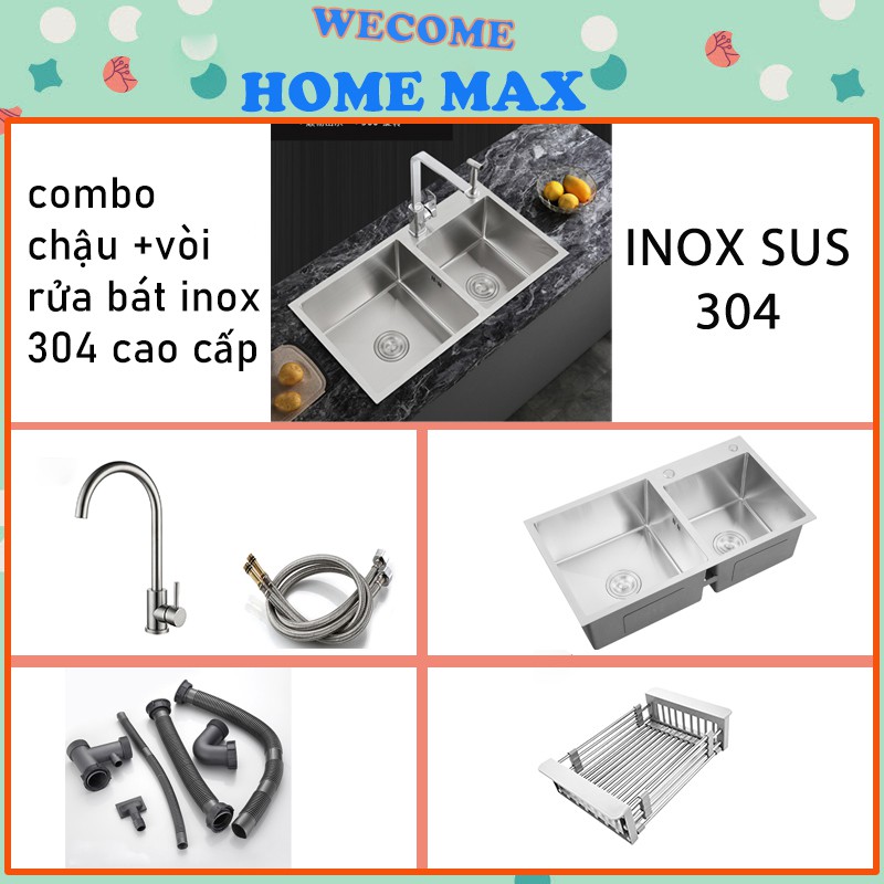 Chậu rửa bát inox 304, hàng dày 3.3mm kích thước  82X45CM chính hãng bảo hành 24 tháng .