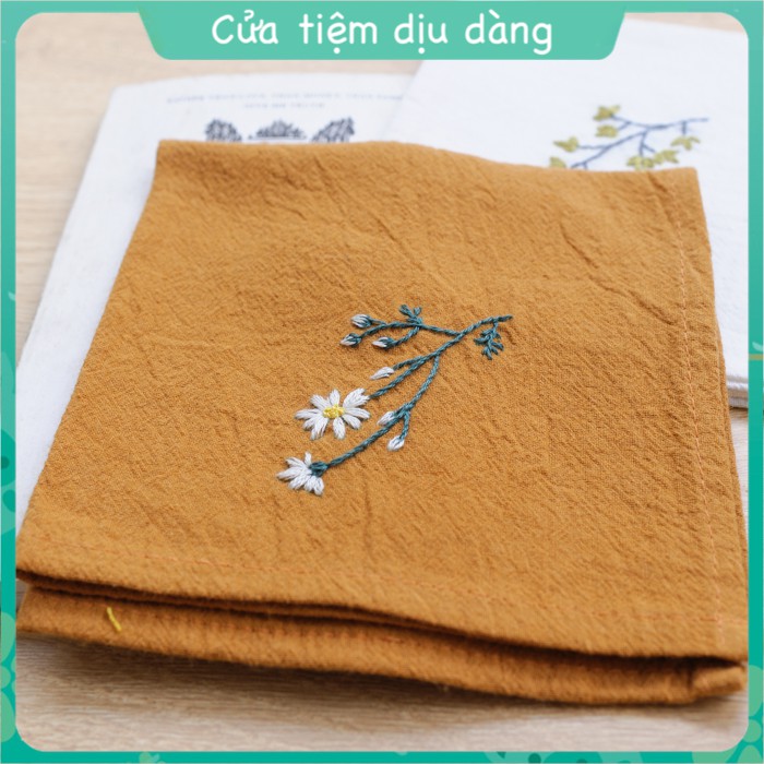 Bộ kit tập thêu khăn tay cho người mới bắt đầu - mẫu hoa Lồng Đèn và Cúc hoạ mi