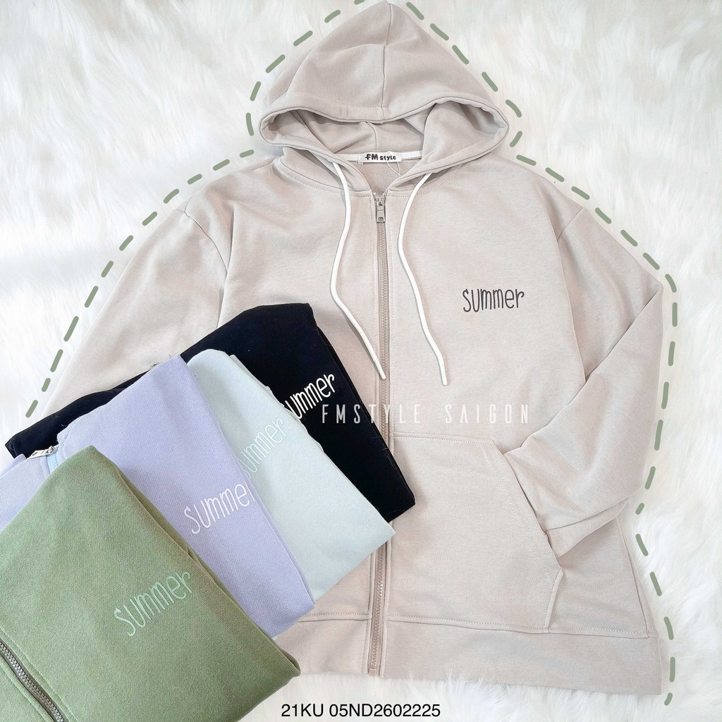 Áo khoác nỉ có nón chống nắng thêu SUMMER ulzzang thời trang nữ FmStyle SaiGon 21KU05ND2602 | BigBuy360 - bigbuy360.vn