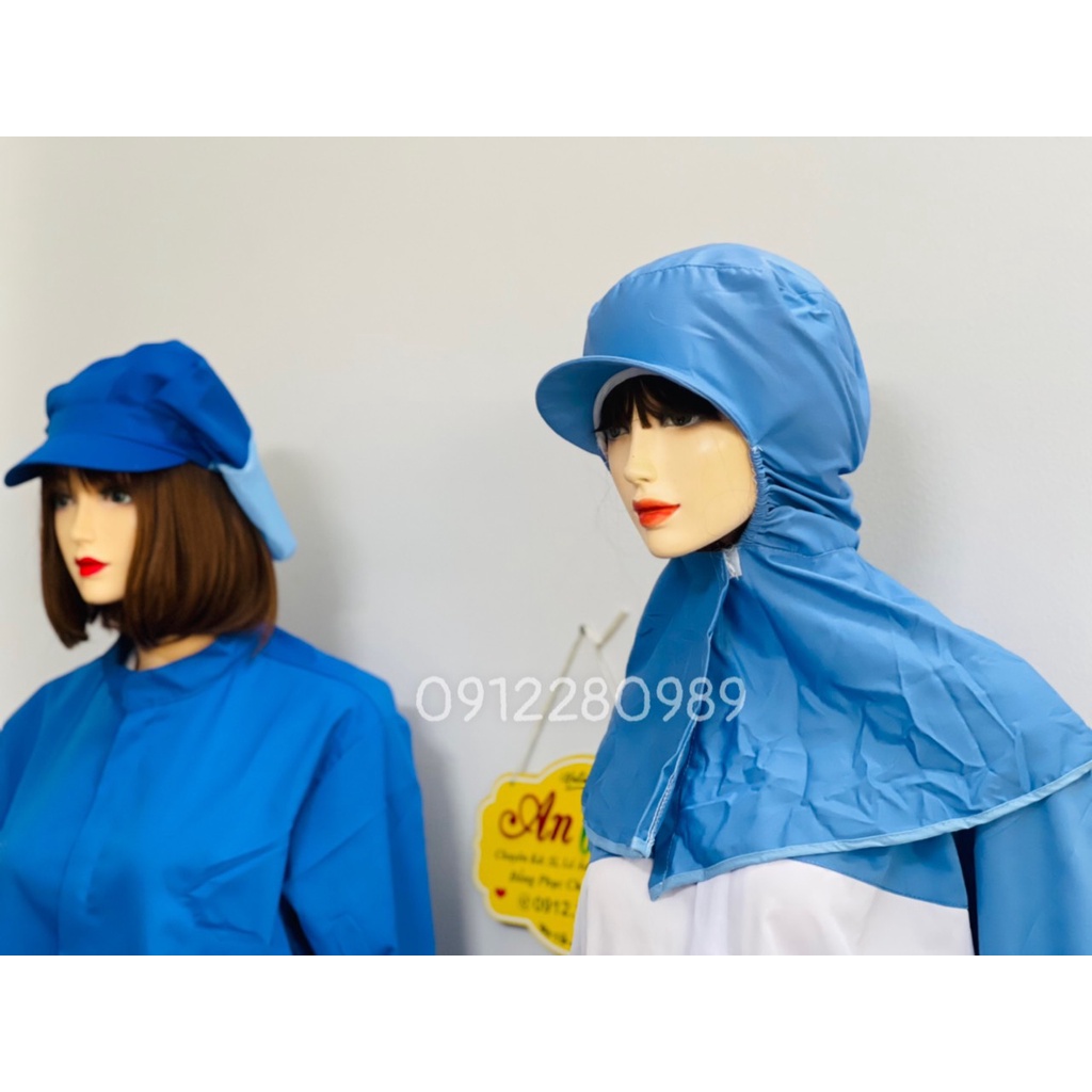 Đồng phục ngành thực phẩm, thủy sản vải kaki màu xanh dài tay _ Hình chụp thật