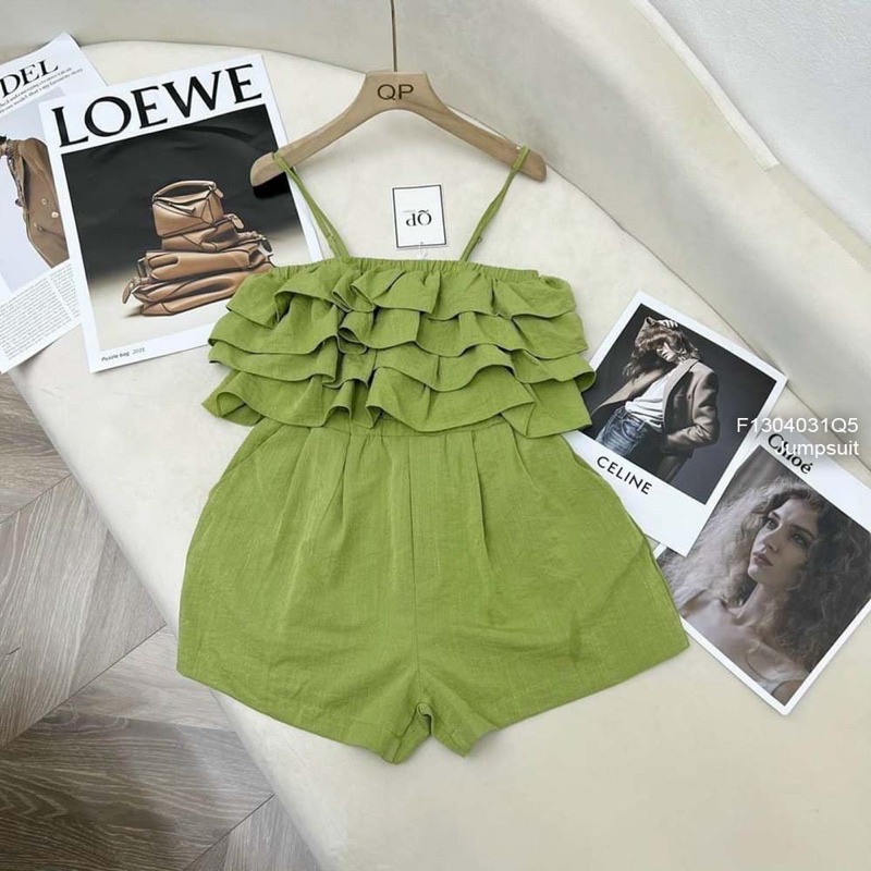 Jumpsuit short ngực phối bèo tầng 2 dây hàng QC j1204