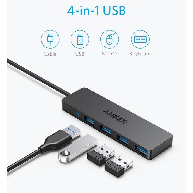 Bộ chia cổng Hub ANKER USB 3.0 Ultra Slim 4 Cổng - A7516 cho Máy Tính Laptop Macbook Tốc độ cao Siêu Mỏng Nhẹ