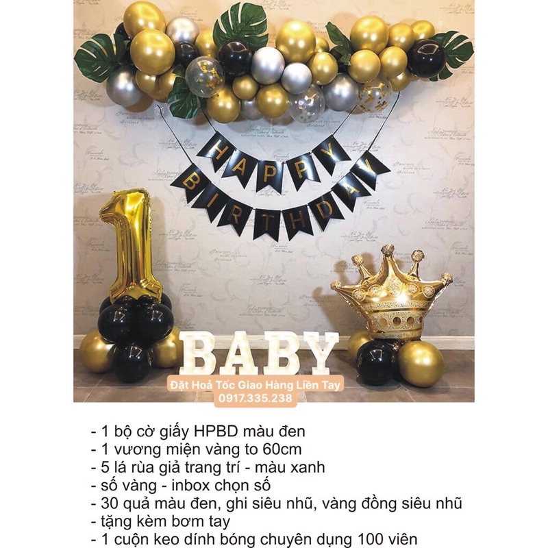 Set Bóng Phối Màu HPBD Dây Chữ Ánh Kim Y Hình Xinh