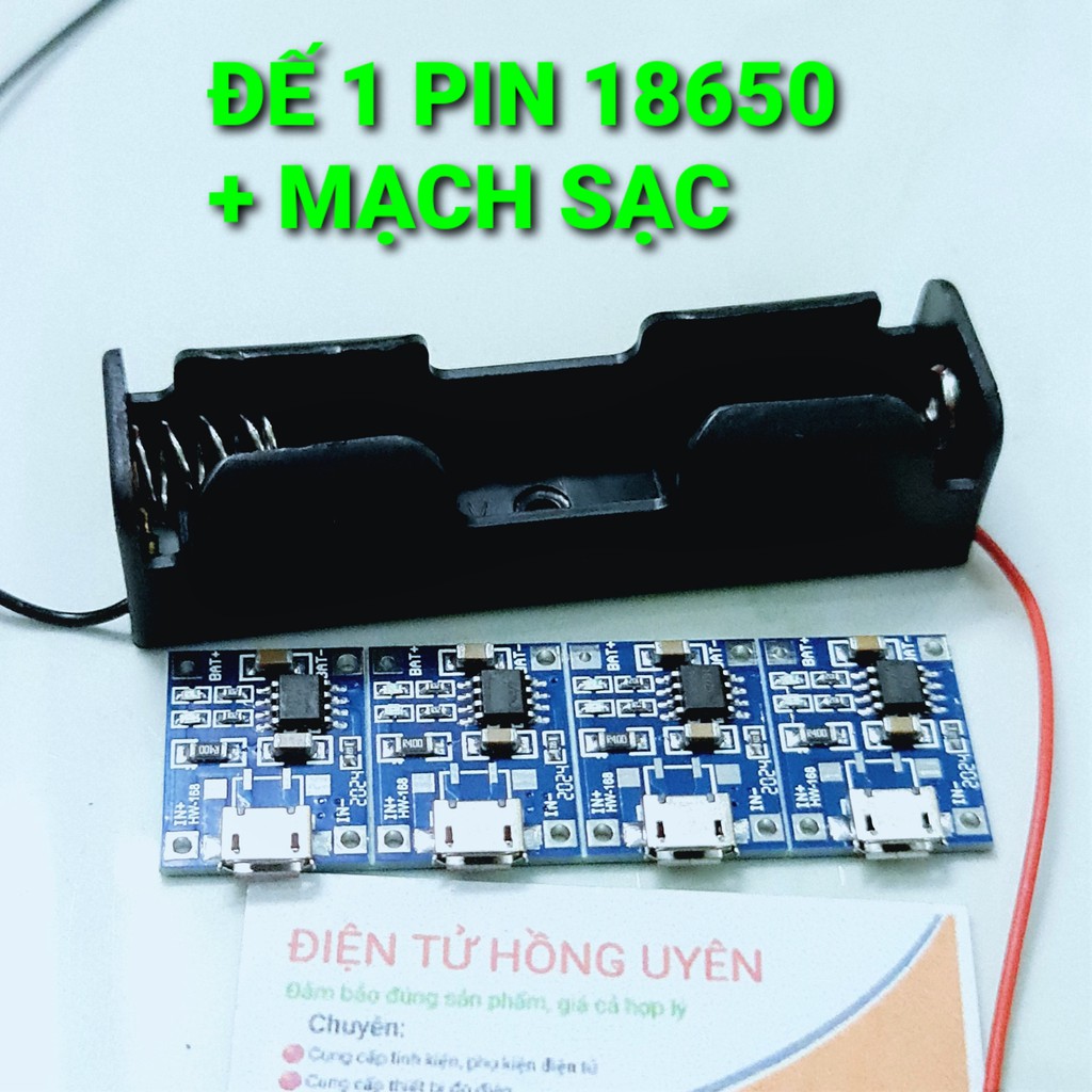 Đế nhựa 1 cell pin 18650 + mạch sạc TP4056 / TC4056A. Combo linh kiện chế bộ sạc pin 3.7V - 4.2V cell pin 18650