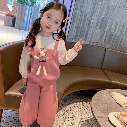 Aiyaya set Áo Thun Tay Dài Hình Thỏ Hoạt Hình 3D + Quần Dài Cho Bé Gái