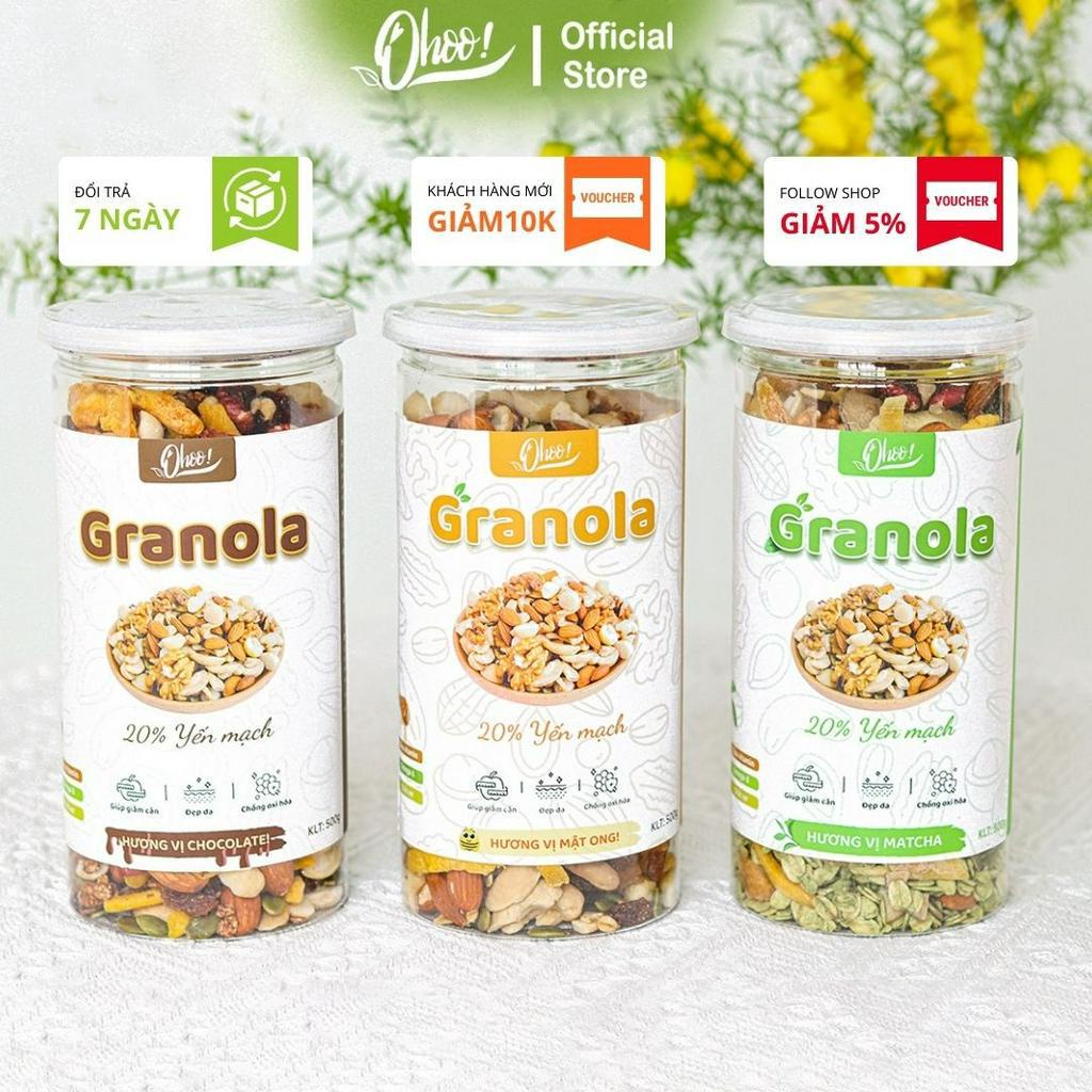 [Combo 3] Ngũ Cốc Granola Vị Mật Ong - Matcha - Chocolate, Nhiều Macca 20% Yến Mạch, Đồ Ăn Vặt, Hỗ Trợ Ăn Kiêng