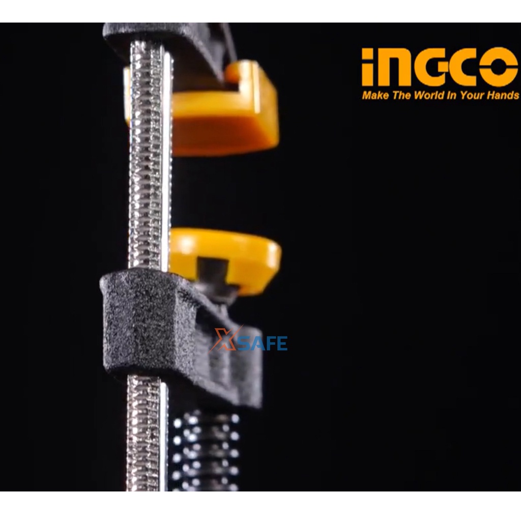 Kẹp gỗ chữ F INGCO thiết kế chắc chắn, dễ dàng xiết hoặc vặn gia công nguyên khối, độ chắc chắn và chịu lực tốt