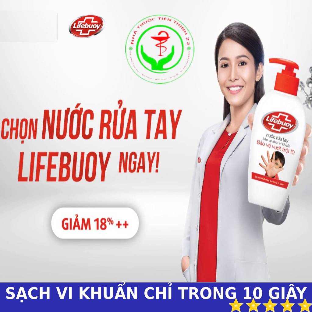 Nước rửa tay Lifebuoy bảo vệ khỏi vi khuẩn vượt trội sạch vi khuẩn hiệu quả trong 10 giây chai 177ml