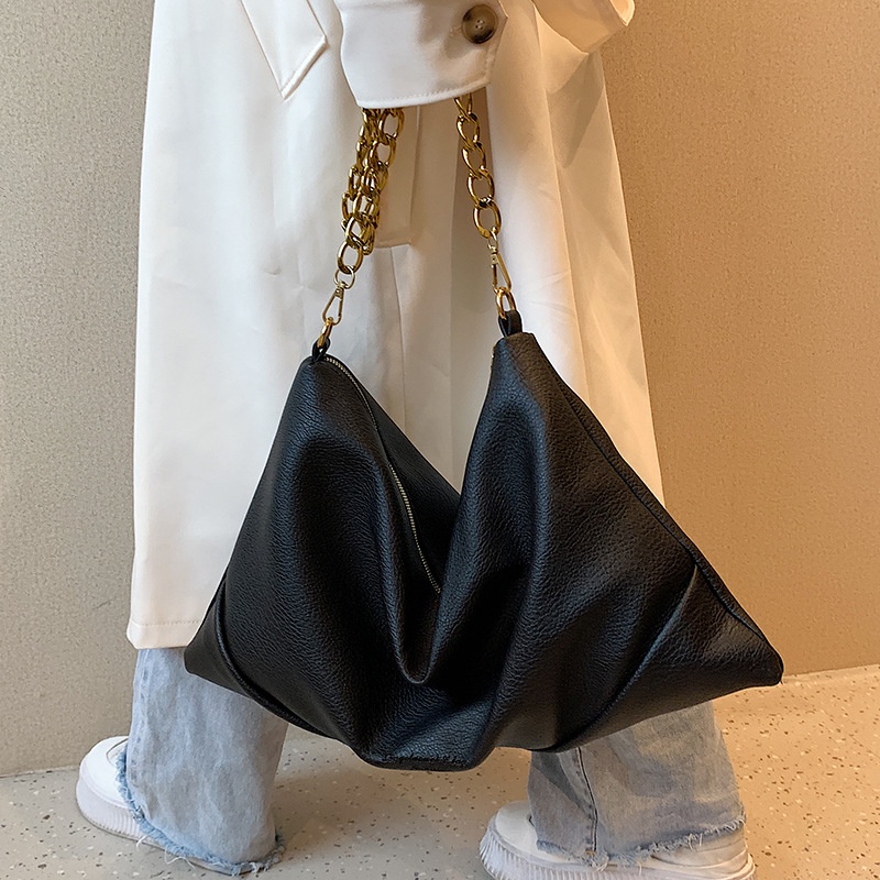 Túi Xách Đeo Vai Cỡ Lớn Phối Dây Xích Phong Cách Hàn Quốc Dành Cho Nữ