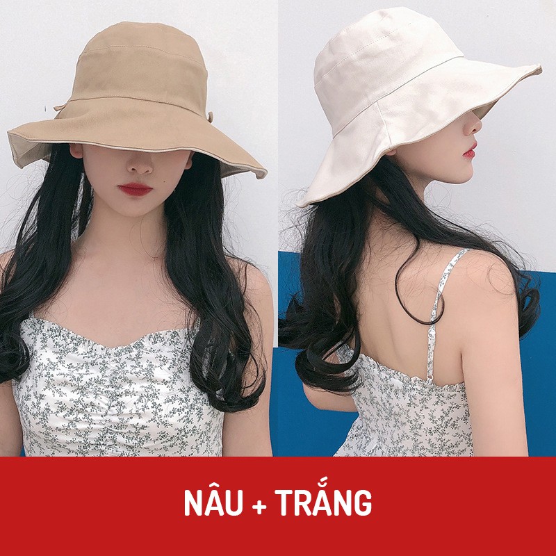 [Mũ rộng vành nữ] Nón vành rộng 2 mặt trơn màu cao cấp MNRV3 phong cách dễ thương 2021