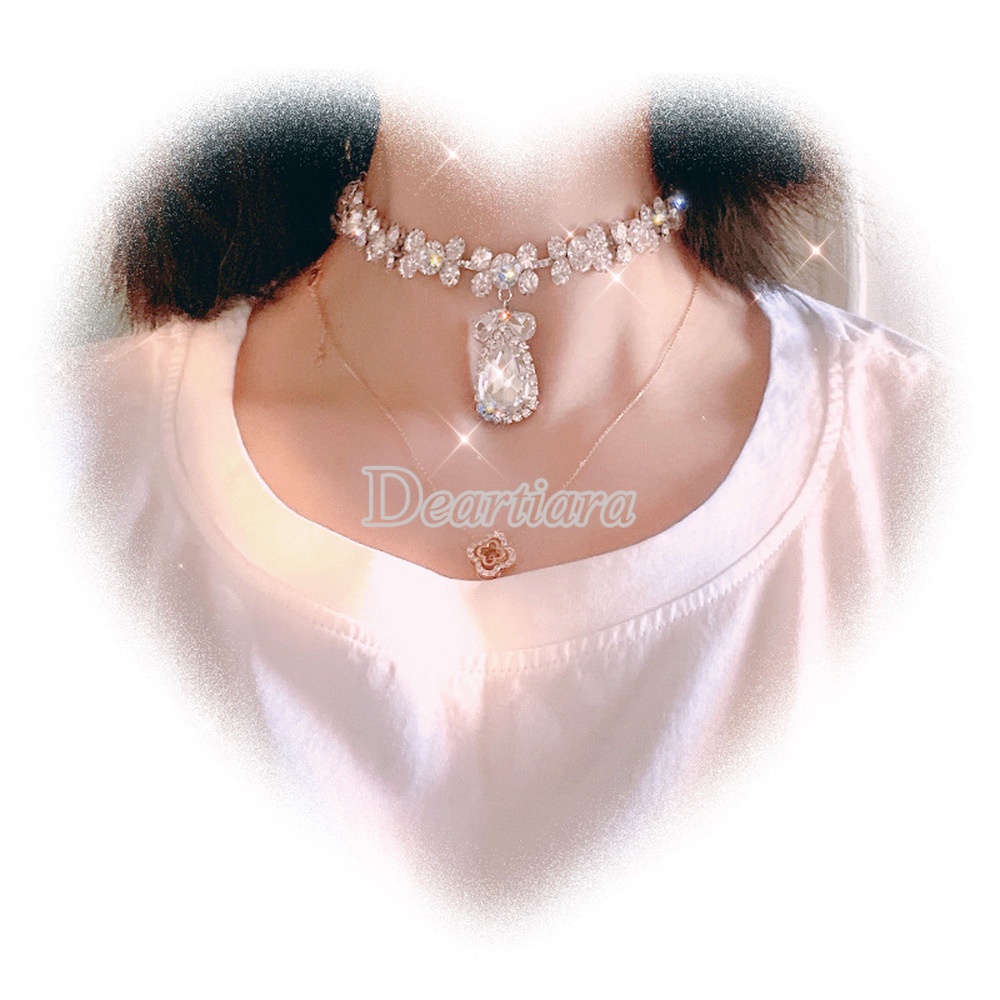 Vòng cổ Bạc Mặt Hình Giọt Nước Đính Đá Pha Lê Phong Cách Cổ Điển