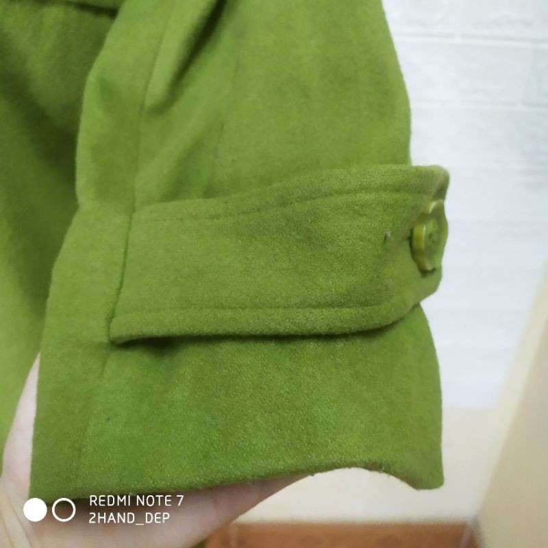 [2hand] Áo khoác dạ Hàn phối bông màu xanh rêu sang chảnh