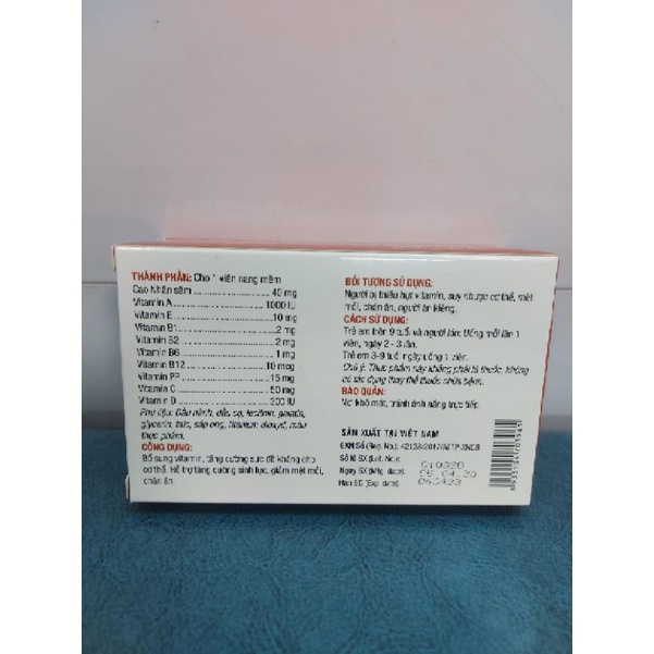 Viên uống vitamin Ginseng Ladophar. Dược phẩm Lâm Đồng. hỗ trợ đề kháng, giảm mệt mỏi, chán ăn. 50 viên/ hộp.