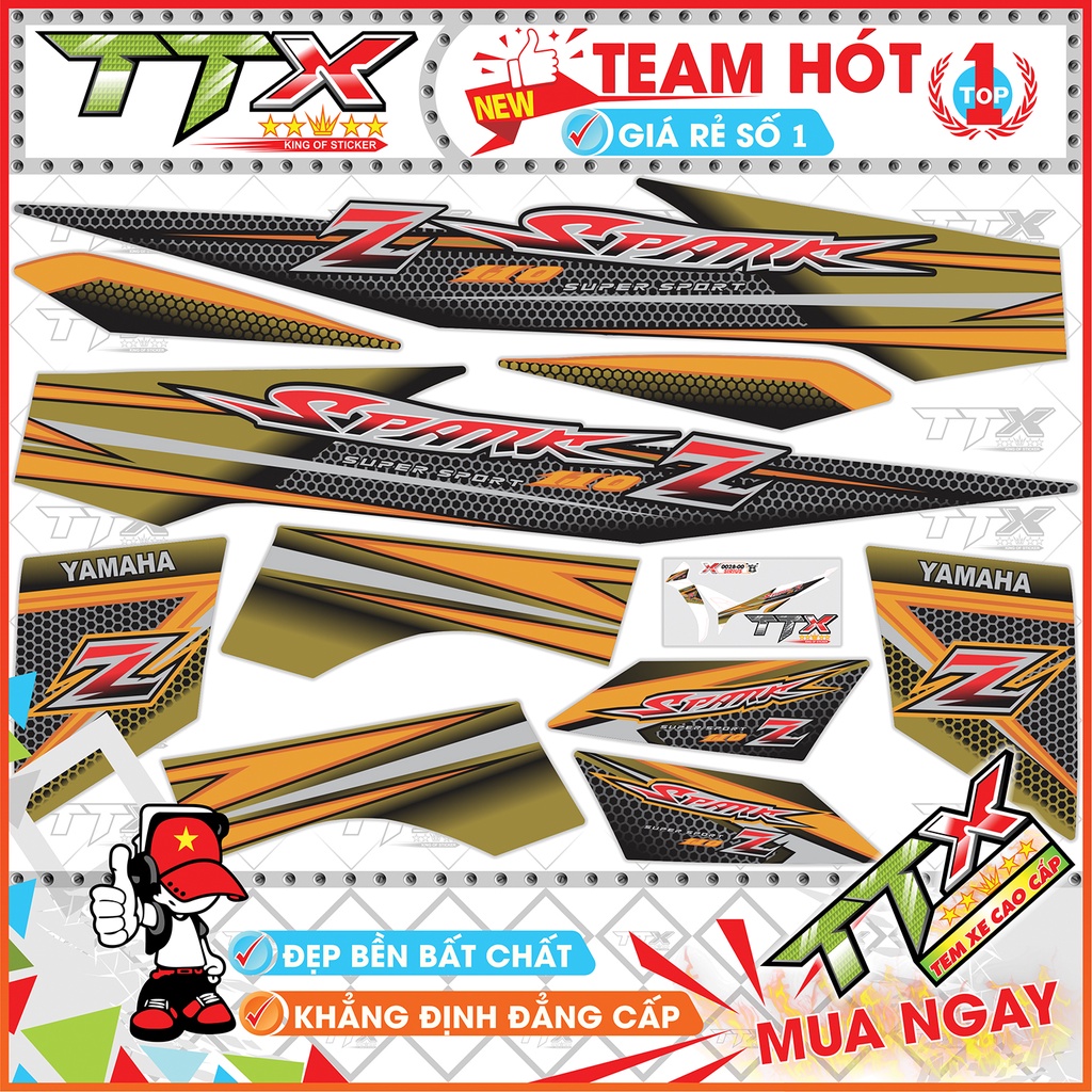 Tem rời sirius spark 110 , Team chế sirius dán xe màu vàng nhũ nền đen tuyệt đẹp , Shop TTX Tem xe sirius mã