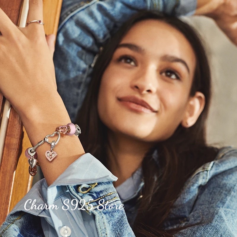 charm pan treo trái tim đính đá mở ra bạc s925 cao cấp