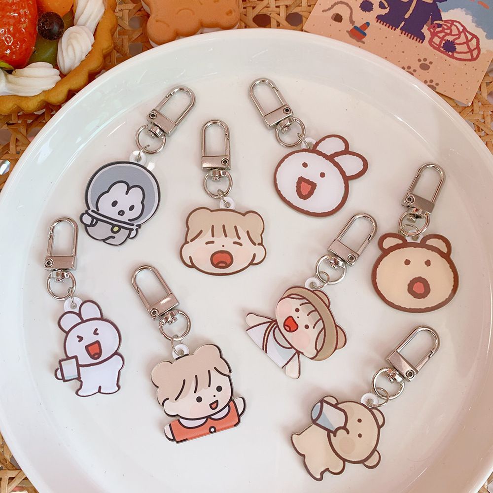 Móc Khóa Bằng Acrylic Họa Tiết Gấu Và Thỏ Hoạt Hình Dễ Thương