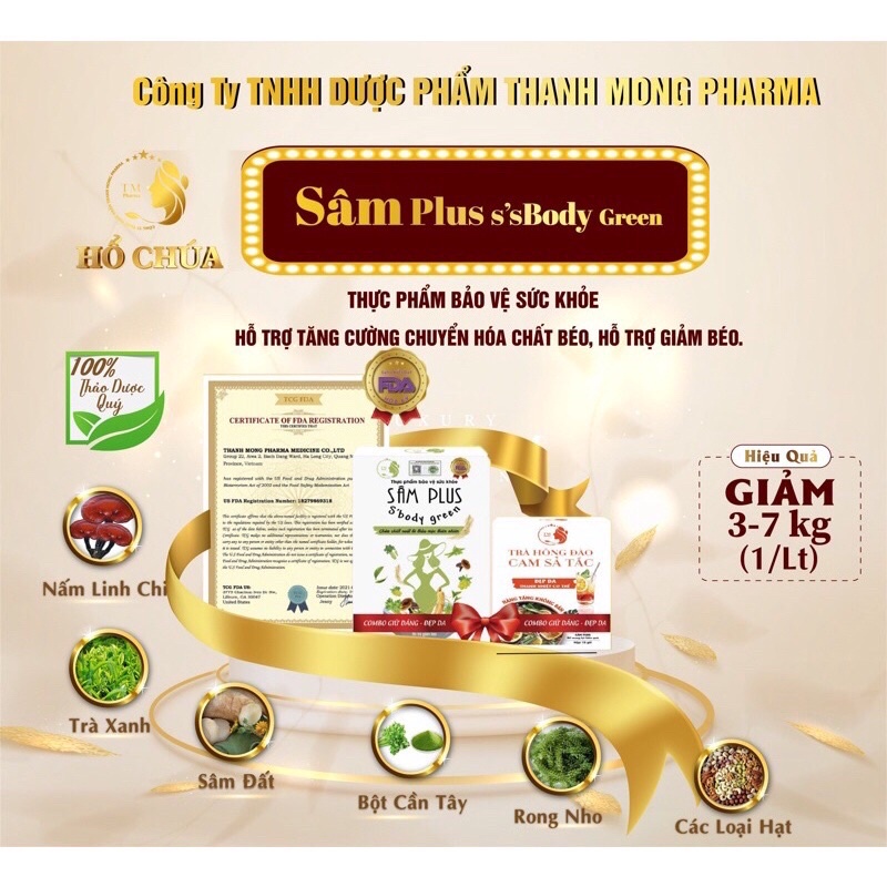Kẹo Giảm cân sâm Plus sbody green Nguyên Hộp 30v Tặng kèm 1 hộp trà 15 gói