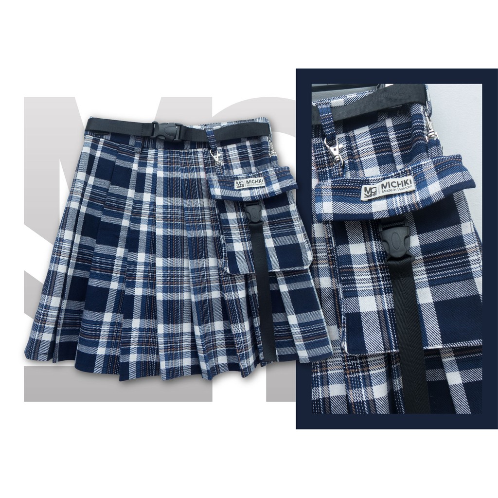 Chân váy xếp li ngắn Michiki - Váy nữ caro kèm túi vải hàng thiết kế cao cấp (S-XL) | BigBuy360 - bigbuy360.vn