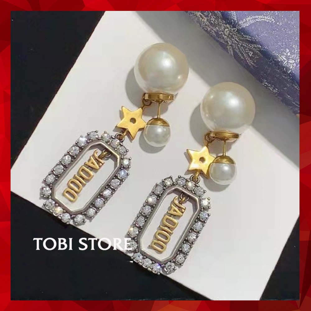 Bông tai nữ thương hiệu ngọc trai nhân tạo thả chữ TB463