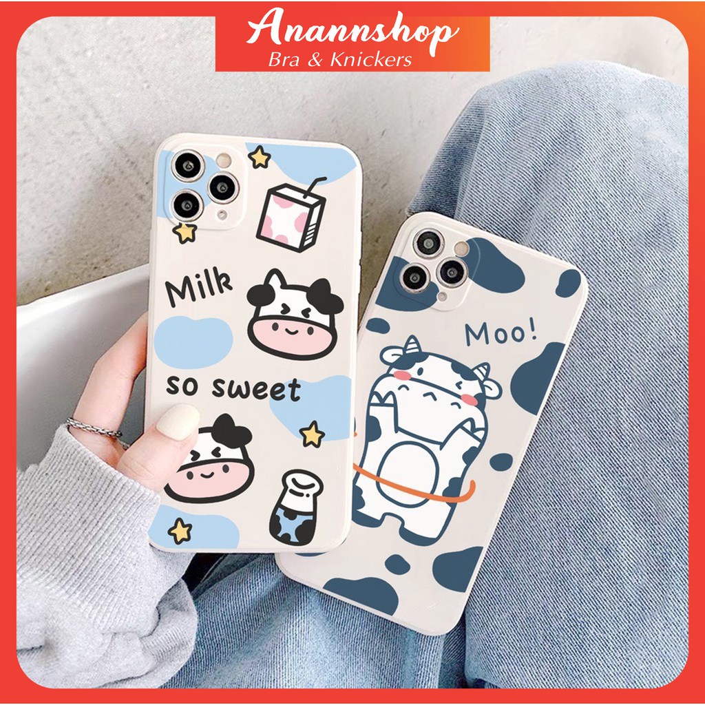 Ốp Lưng Iphone Viền Vuông Hình Bò Sữa Siêu Xinh 7plus/8/8plus/x/xs/xs max/11/11pro/11 promax/12 /12pro/12 pro max