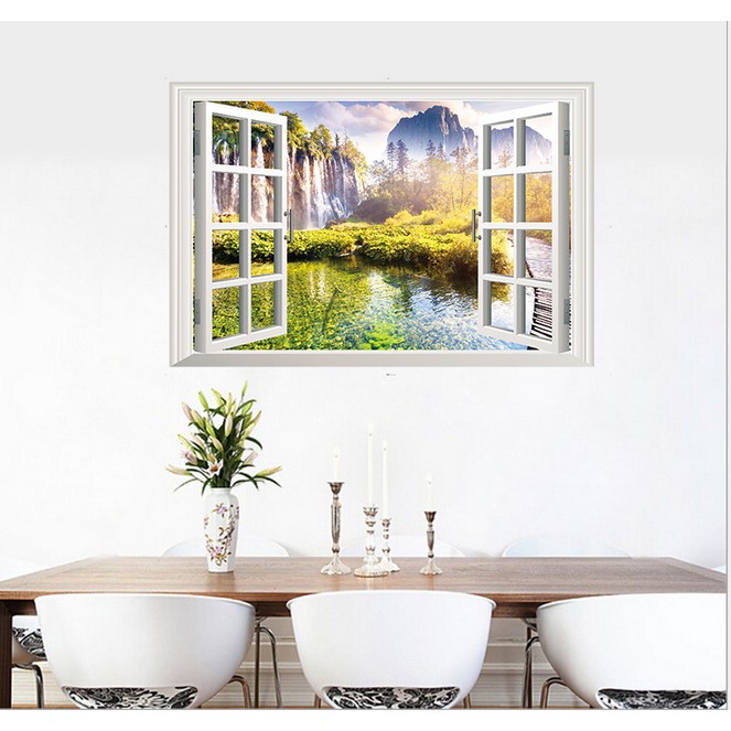 Decal dán tường Cửa sổ thác nước DCS028