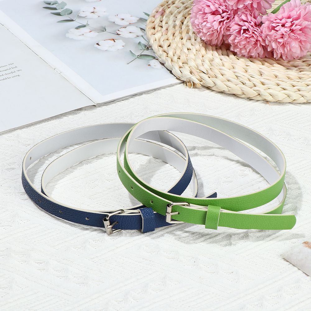 Thắt lưng da PU bản mỏng phối khóa điều chỉnh được thời trang xuân hè cho nam và nữ