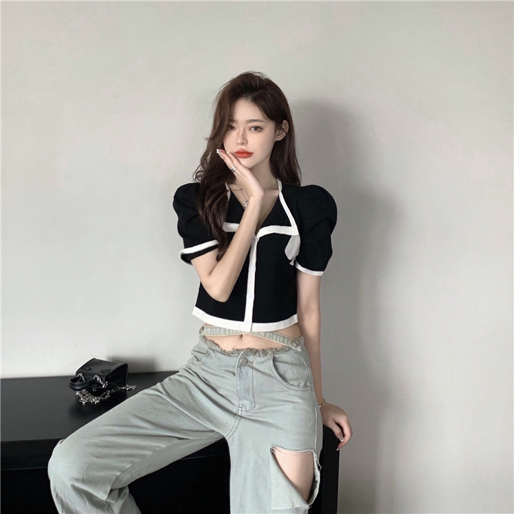 áo croptop nữ áo kiểu áo tiểu thư tay bồng croptop áo trắng croptop có cổ áo kiểu hàn quốc tay ngắn áo kiểu nữ đẹp hàn quốc