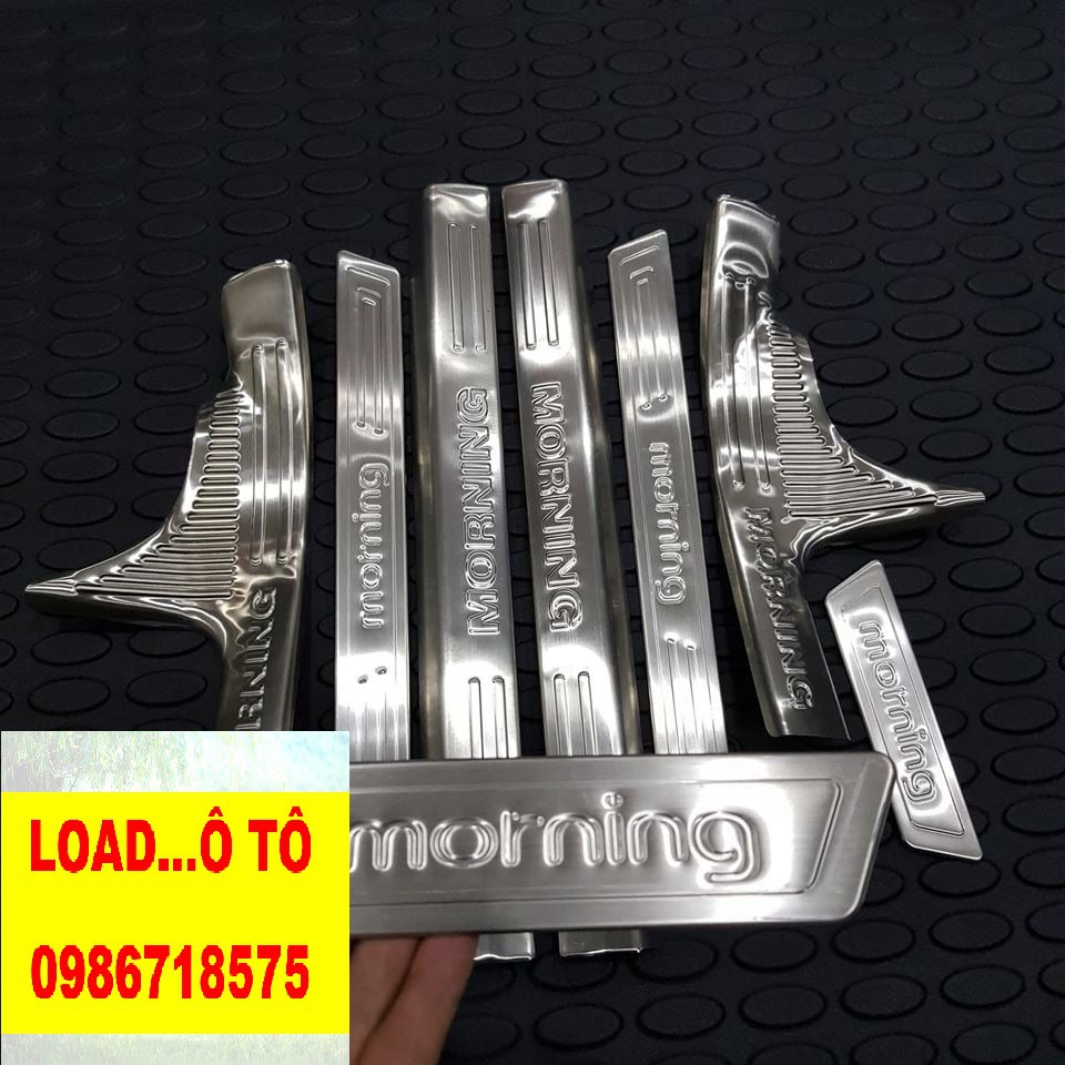 Ốp Bậc Cửa, Nẹp Bước Chân Trong Ngoài Kia Morning 2015-2021 Chất Liệu Inox Cao Cấp Load Ô Tô