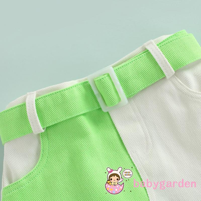 Bộ Áo Dệt Kim Không Tay Màu Trơn + Chân Váy Ngắn Màu Sắc Tương Phản Kèm Thắt Lưng Dành Cho Bé Gái 2-7 Tuổi