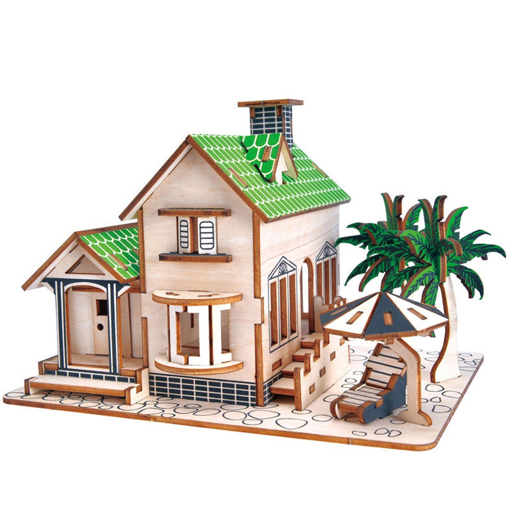 ☍❧☏Nhà mô hình lắp ráp ba chiều bằng gỗ Mô hình tòa nhà mô phỏng bằng gỗ 3D bằng tay chèn các khối xây dựng có lợi Đồ ch
