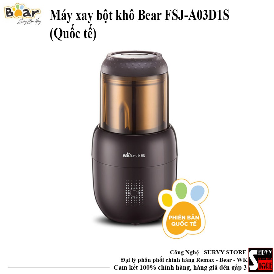 Máy xay bột khô Bear FSJ-A03D1S (Quốc tế), Công suất 300W, Thiết kế đóng kín chống văng, Hoạt động êm ái - BH 18 Tháng