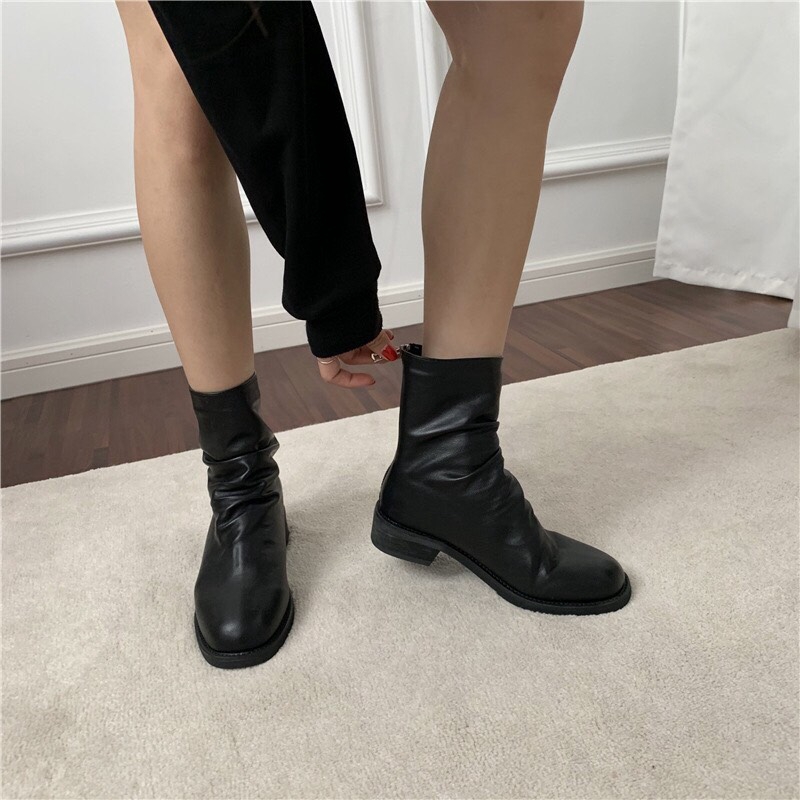 [Sẵn Kho} Boot Lửng Cổ Nhăn Khóa Sau Siêu Hót (Chất Da mềm Form Rộng) X25_1017 | BigBuy360 - bigbuy360.vn