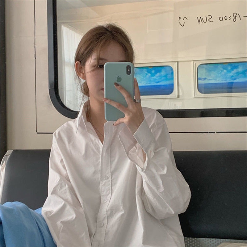 Áo sơ mi cho nữ tay dài dáng rộng phong cách Hàn Quốc