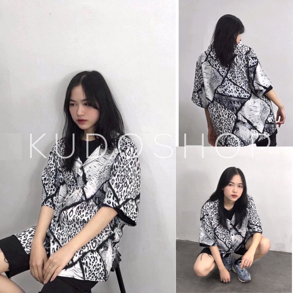 Áo sơ mi ngắn tay form rộng unisex họa tiết loang báo/ Áo sơ mi nam nữ dáng thụng oversize_kudoshop