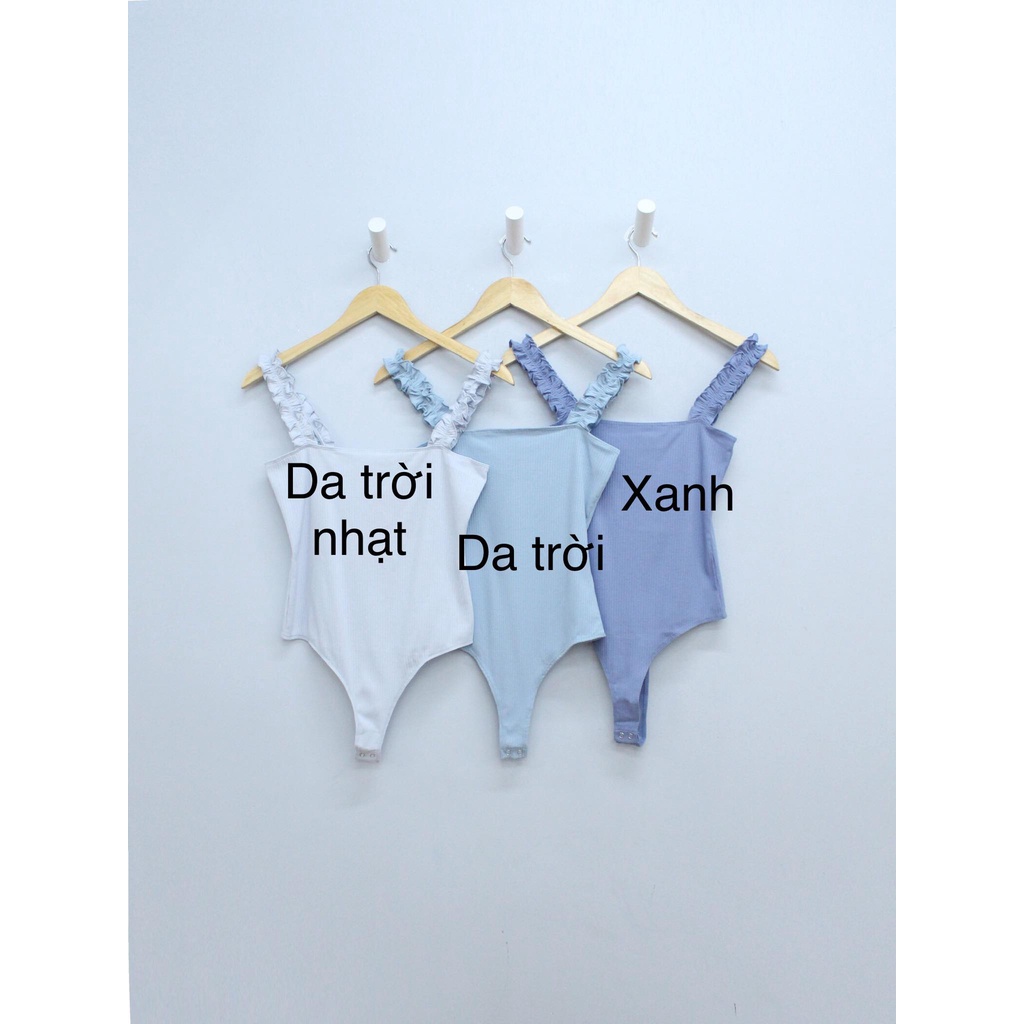 Q9336 - Bodysuit thun gân Double Zero 2 dây bèo, trơn