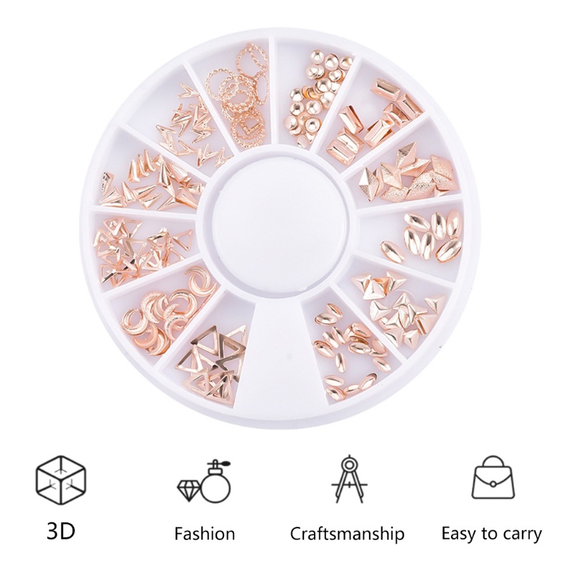 1 Hộp Phụ Kiện Trang Trí Móng Tay Nghệ Thuật DIY Nhiều Hình Dạng Bằng Kim Loại