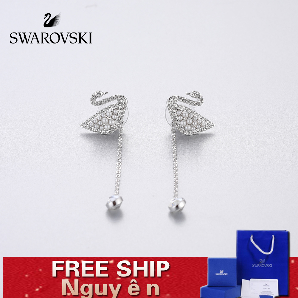 FREE SHIP Bông Tai Cá Tính Nữ Swarovski Swan ICONIC SWAN Khí chất thời trang Ngọc trai thanh lịch Earrings Crystal FASHION Trang sức trang sức đeo THỜI TRANG