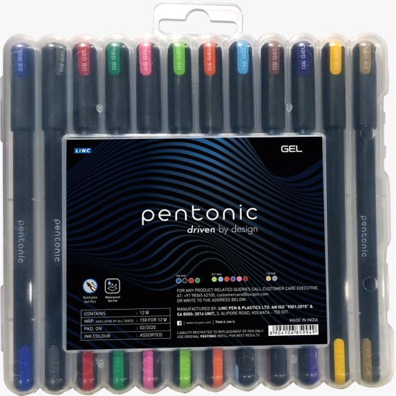 Bút bi gel màu LINC Pentonic 856 - Vỉ 12pcs/ 12 màu - Viết trơn, rõ nét, màu sắc đa dạng, rực rỡ, nhập khẩu Ấn Độ