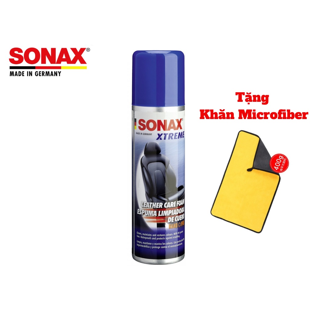 Chai Xịt Dưỡng Da Dạng Bọt Công Nghệ Nano Sonax Xtreme Leather Care Foam Nano Pro 289100 Tặng Khăn